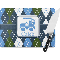 Blue Argyle Rectangular Glass Cutting Board - Large - 15.25"x11.25" w/ Name or Text