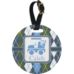 Blue Argyle Plastic Luggage Tag - Round (Personalized)