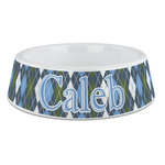 Blue Argyle Plastic Dog Bowl - Large (Personalized)