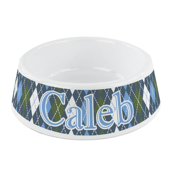 Custom Blue Argyle Plastic Dog Bowl - Small (Personalized)