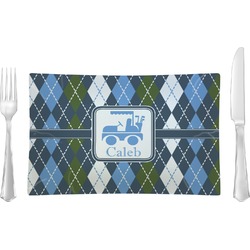 Blue Argyle Rectangular Glass Lunch / Dinner Plate - Single or Set (Personalized)