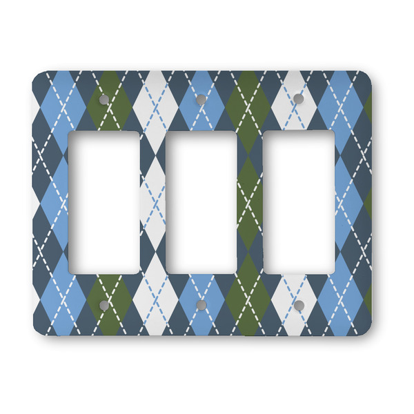 Custom Blue Argyle Rocker Style Light Switch Cover - Three Switch