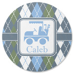 Blue Argyle Round Rubber Backed Coaster (Personalized)