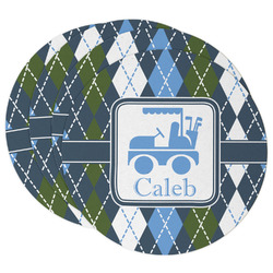 Blue Argyle Round Paper Coasters w/ Name or Text