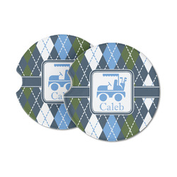 Blue Argyle Sandstone Car Coasters - Set of 2 (Personalized)