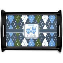 Blue Argyle Black Wooden Tray - Small (Personalized)
