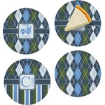 Blue Argyle Set of 4 Glass Appetizer / Dessert Plate 8" (Personalized)