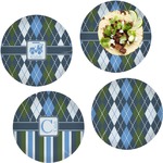 Blue Argyle Set of 4 Glass Lunch / Dinner Plate 10" (Personalized)