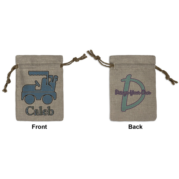 Custom Blue Argyle Small Burlap Gift Bag - Front & Back (Personalized)