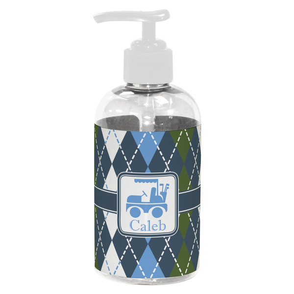 Custom Blue Argyle Plastic Soap / Lotion Dispenser (8 oz - Small - White) (Personalized)