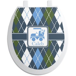 Blue Argyle Toilet Seat Decal - Round (Personalized)