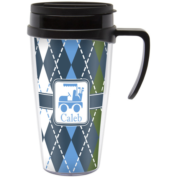 Custom Blue Argyle Acrylic Travel Mug with Handle (Personalized)