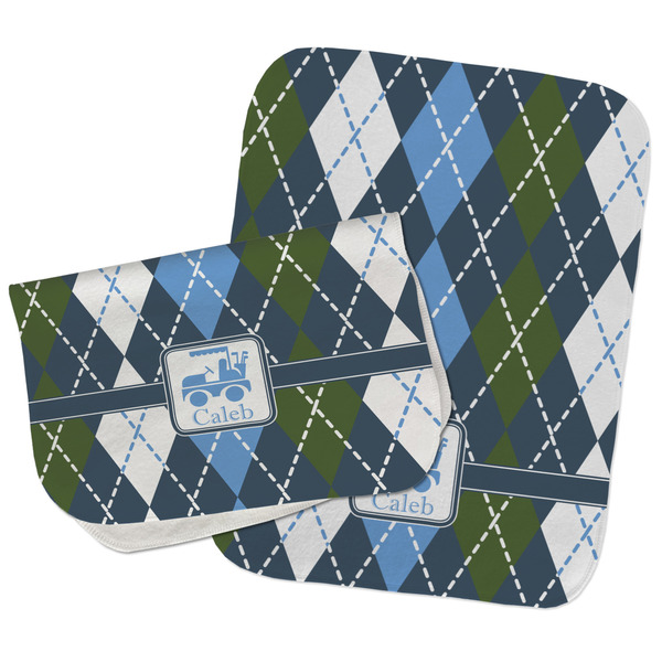 Custom Blue Argyle Burp Cloths - Fleece - Set of 2 w/ Name or Text