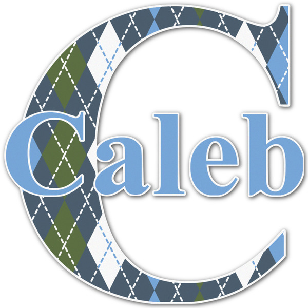 Custom Blue Argyle Name & Initial Decal - Up to 12"x12" (Personalized)