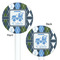 Blue Argyle White Plastic 5.5" Stir Stick - Double Sided - Round - Front & Back