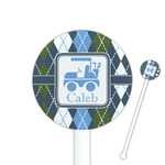 Blue Argyle 5.5" Round Plastic Stir Sticks - White - Single Sided (Personalized)