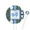 Blue Argyle White Plastic 5.5" Stir Stick - Round - Closeup