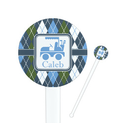 Blue Argyle 7" Round Plastic Stir Sticks - White - Double Sided (Personalized)