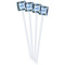 Blue Argyle White Plastic Stir Stick - Double Sided - Square - Front