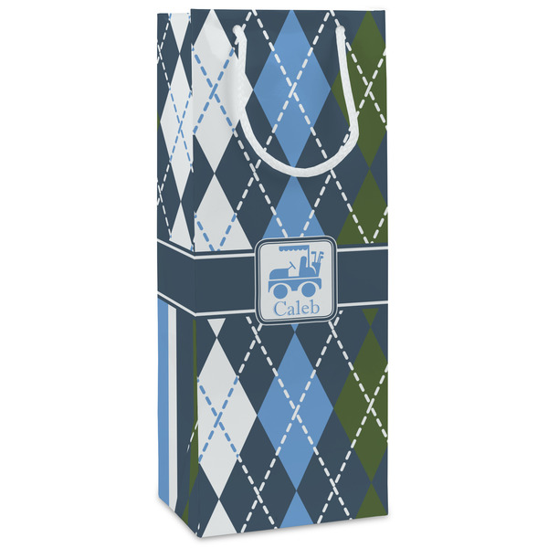 Custom Blue Argyle Wine Gift Bags - Matte (Personalized)