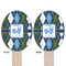 Blue Argyle Wooden Food Pick - Oval - Double Sided - Front & Back