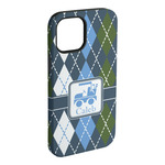 Blue Argyle iPhone Case - Rubber Lined - iPhone 15 Plus (Personalized)