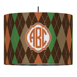 Brown Argyle 16" Drum Pendant Lamp - Fabric (Personalized)