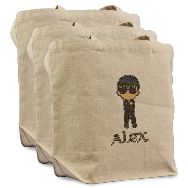 Custom Brown Argyle Reusable Cotton Grocery Bags - Set of 3 (Personalized)