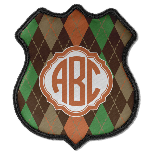 Custom Brown Argyle Iron On Shield Patch C w/ Monogram