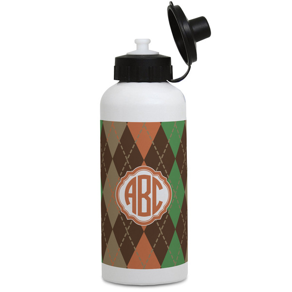 Custom Brown Argyle Water Bottles - Aluminum - 20 oz - White (Personalized)