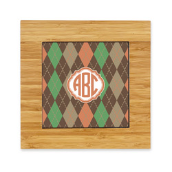 Brown Argyle Bamboo Trivet with Ceramic Tile Insert (Personalized)