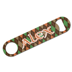 Brown Argyle Bar Bottle Opener - White w/ Monogram