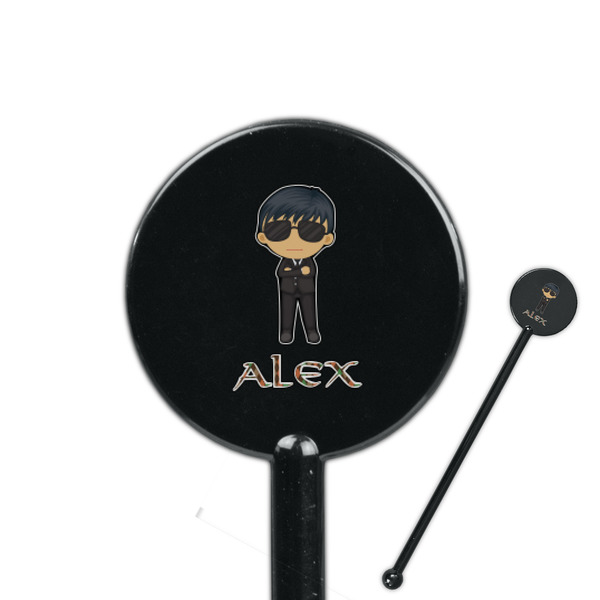 Custom Brown Argyle 5.5" Round Plastic Stir Sticks - Black - Double Sided (Personalized)