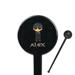 Brown Argyle 7" Round Plastic Stir Sticks - Black - Single Sided (Personalized)