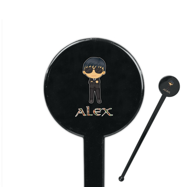 Custom Brown Argyle 7" Round Plastic Stir Sticks - Black - Single Sided (Personalized)