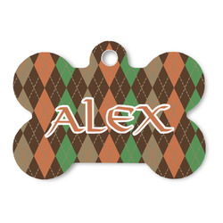 Brown Argyle Bone Shaped Dog ID Tag - Large (Personalized)