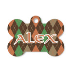 Brown Argyle Bone Shaped Dog ID Tag - Small (Personalized)