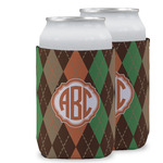 Brown Argyle Can Cooler (12 oz) w/ Monogram