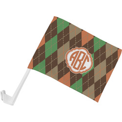 Brown Argyle Car Flag - Small w/ Monogram