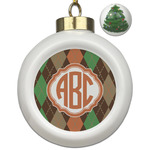 Brown Argyle Ceramic Ball Ornament - Christmas Tree (Personalized)