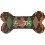 Brown Argyle Ceramic Dog Ornament - Front w/ Monogram