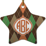 Brown Argyle Star Ceramic Ornament w/ Monogram