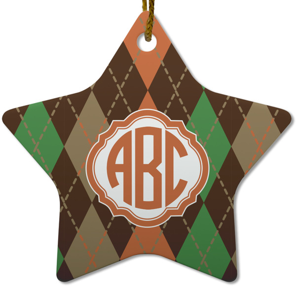 Custom Brown Argyle Star Ceramic Ornament w/ Monogram