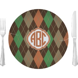 Brown Argyle 10" Glass Lunch / Dinner Plates - Single or Set (Personalized)