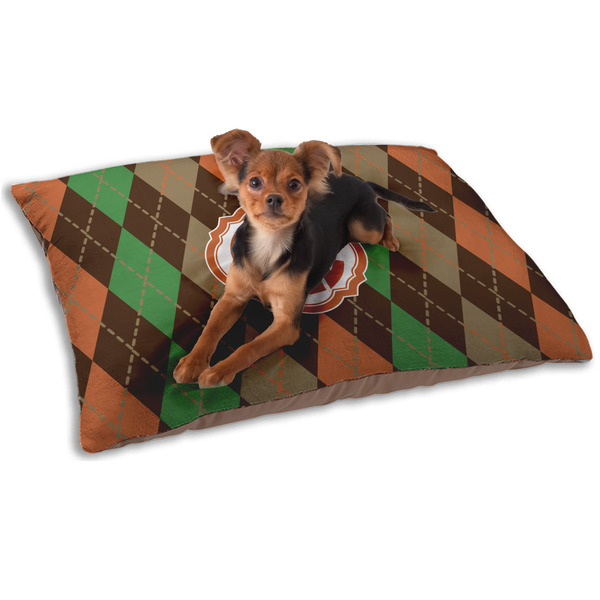 Custom Brown Argyle Dog Bed - Small w/ Monogram