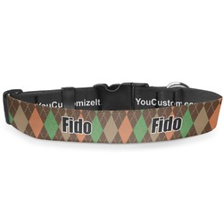 Brown Argyle Deluxe Dog Collar - Small (8.5" to 12.5") (Personalized)