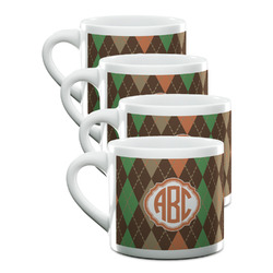 Brown Argyle Double Shot Espresso Cups - Set of 4 (Personalized)