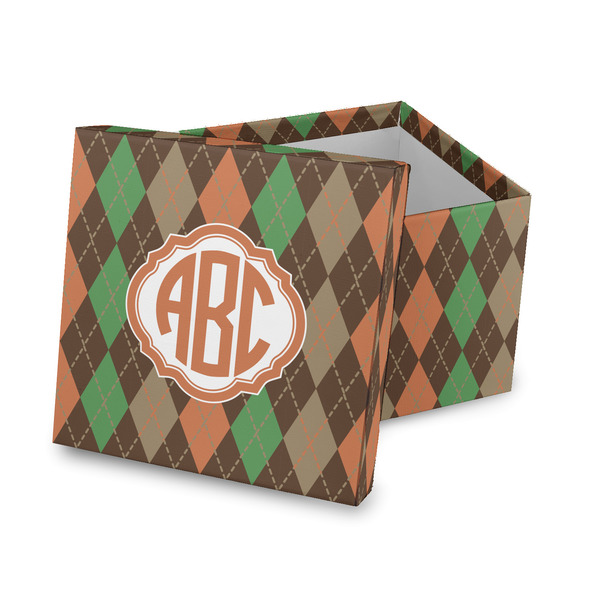 Custom Brown Argyle Gift Box with Lid - Canvas Wrapped (Personalized)