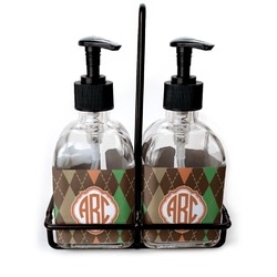 Brown Argyle Glass Soap & Lotion Bottle Set (Personalized)