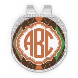 Brown Argyle Golf Ball Marker - Hat Clip - Silver